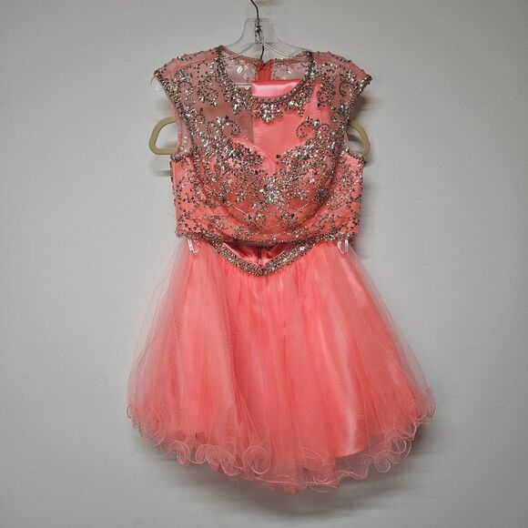 Sparkling Pink Tulle 2 Piece Dress By JULIET Size Small - Picture 1 of 7
